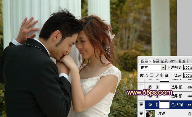 Photoshop给外景婚片加上柔美的黄紫色教程4
