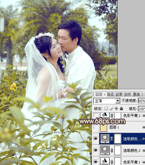 Photoshop给树林婚片加上柔和的古典黄绿色16