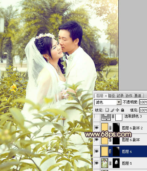 Photoshop给树林婚片加上柔和的古典黄绿色23