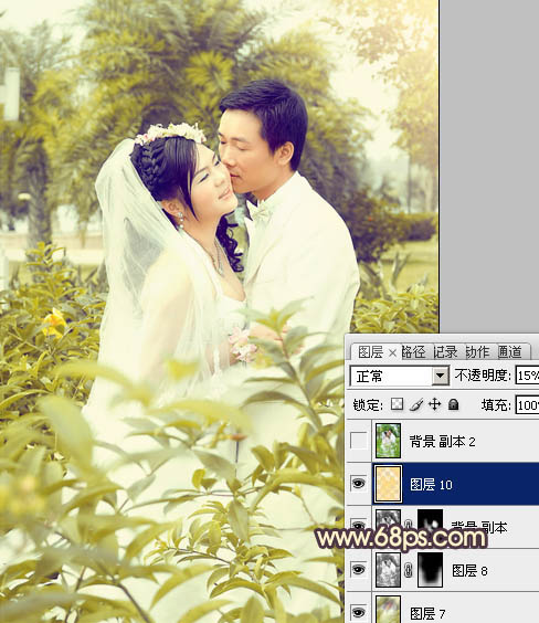 Photoshop给树林婚片加上柔和的古典黄绿色27