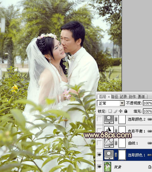 Photoshop给树林婚片加上柔和的古典黄绿色8