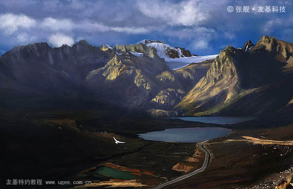 PS临摹一张雪山风景2