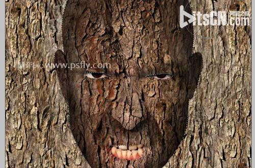PS合成恐怖效果的树皮人脸效果教程18