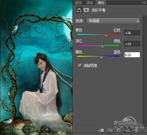 Photoshop合成月夜镜湖美女图11