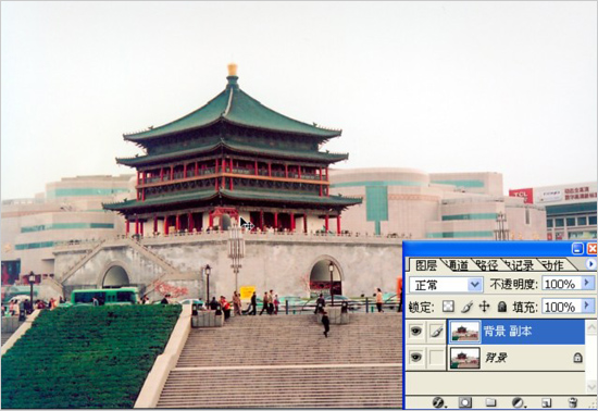 PhotoShop两种方法给灰暗外景照片换天空教程3