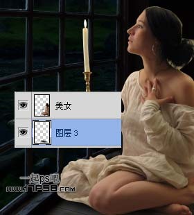 Photoshop合成在窗户边上美女夜景9