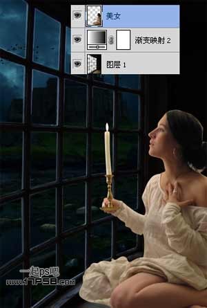 Photoshop合成在窗户边上美女夜景8