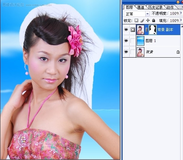 巧用Photoshop背景橡皮擦给美女抠头发5