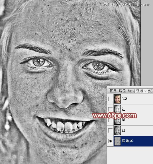 Photoshop使用通道法给满脸雀斑的女人磨皮16
