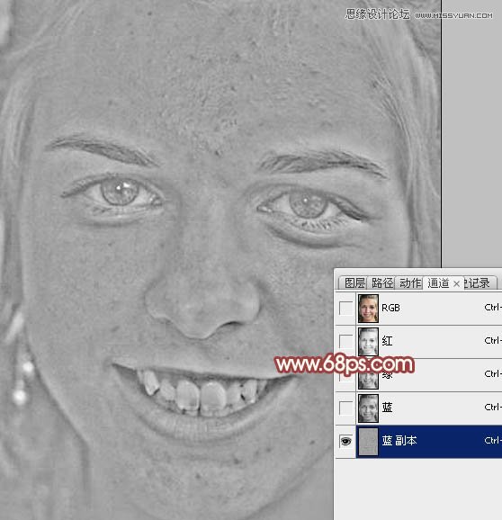 Photoshop使用通道法给满脸雀斑的女人磨皮14