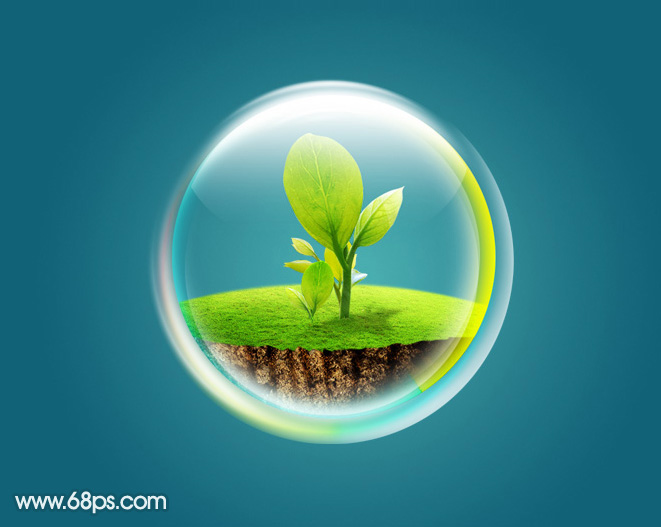 PS制作透明气泡样式的绿色环保图案标志1