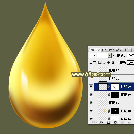 Photoshop制作非常精致的金色油滴30