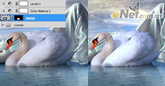 Photoshop打造水面上的美女与天鹅11