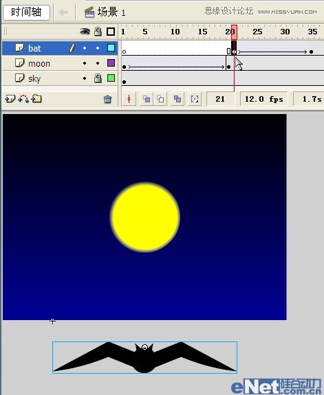 Flash教你如何制作蝙蝠在月夜里飞翔21