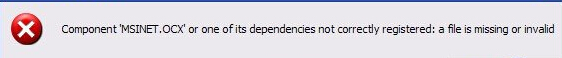 component 'MSINET.OCX'错误是什么意思？1