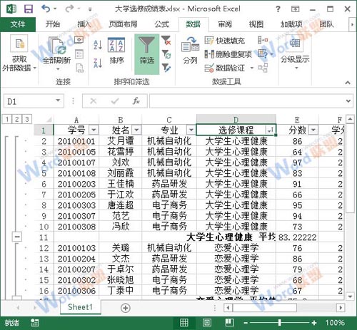 在Excel2013中使用分类汇总功能7