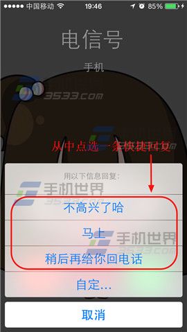 iphone5s怎么预设短信快速回复来电4