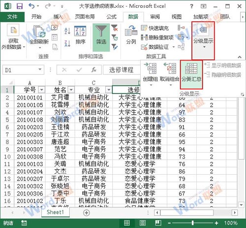 在Excel2013中使用分类汇总功能3