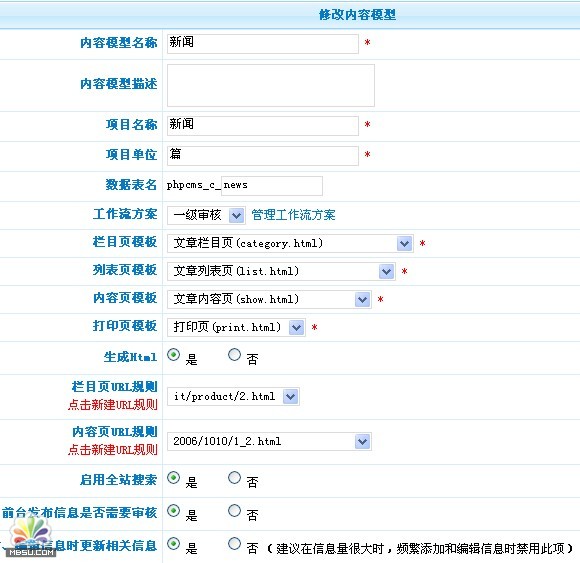 PhpCms系统设置:管理模型2