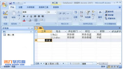 Access2007表的数据表2