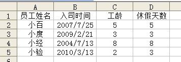 怎样用Excel函数自动计算员工工龄及休假天数5