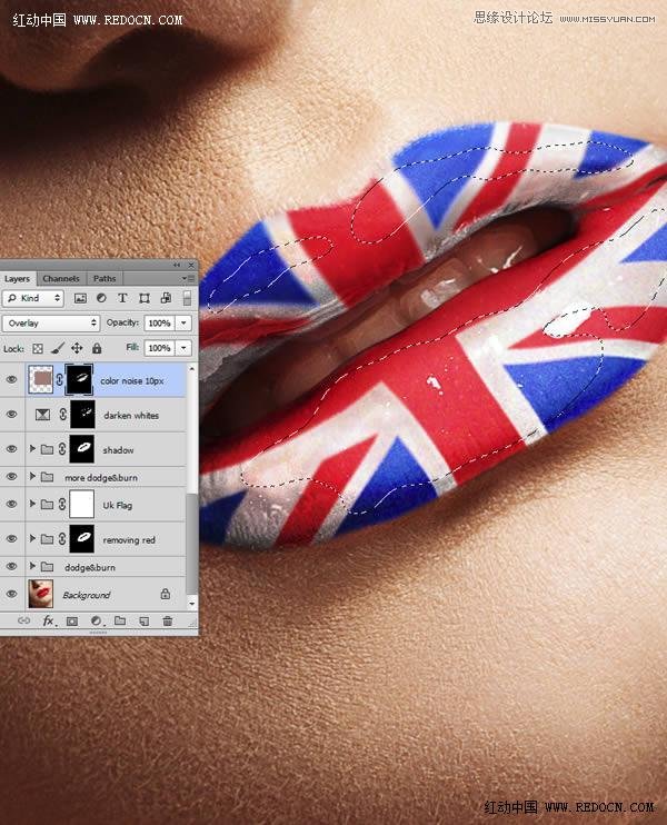 Photoshop给美女嘴唇添加个性的国旗唇彩18