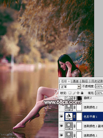 Photoshop给水边的美女加上暗调红褐色17