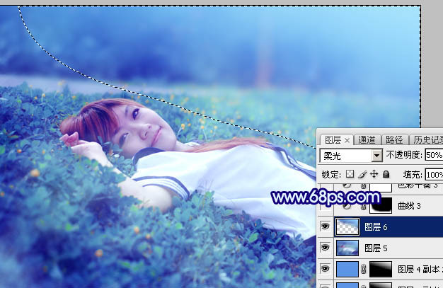 Photoshop打造梦幻甜美的青蓝色春季美女图片39