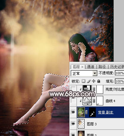 Photoshop给水边的美女加上暗调红褐色32