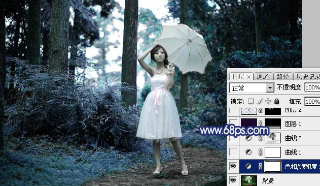 Photoshop为森林人物图片打造梦幻的暗蓝色特效7