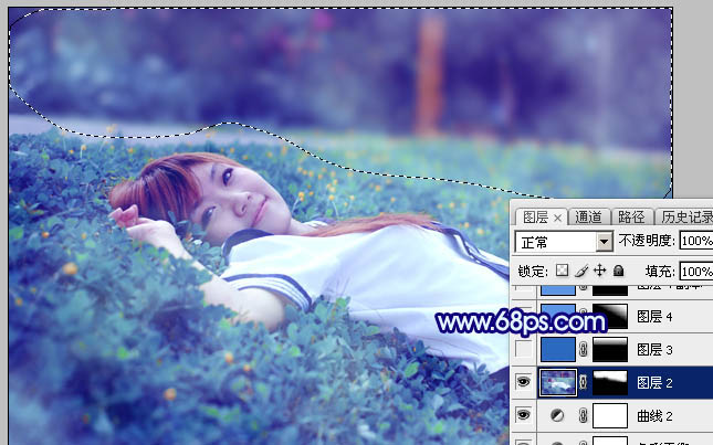 Photoshop打造梦幻甜美的青蓝色春季美女图片33