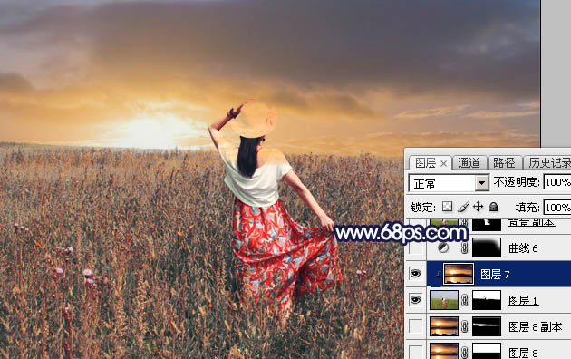 Photoshop给草原人物图片加上大气的霞光效果24