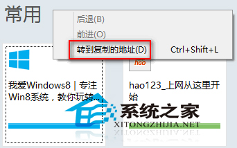 Win8使用IE10转到复制的地址功能实现复制网址到地址栏1