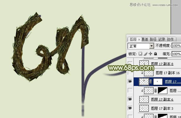 Photoshop制作古树藤纹理风格的艺术字19