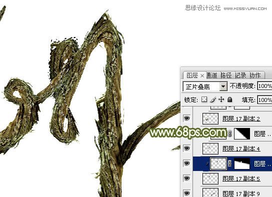 Photoshop制作古树藤纹理风格的艺术字27