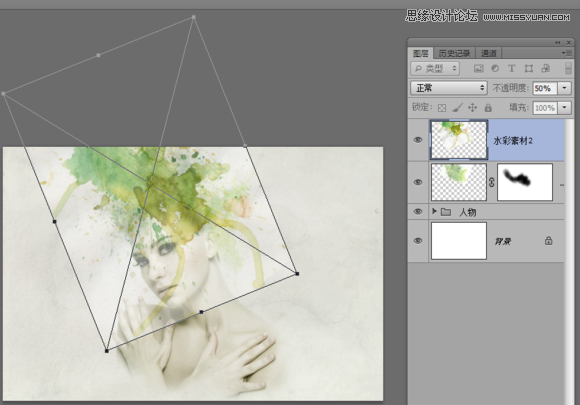 Photoshop合成美女头像抽象的水彩装饰效果14