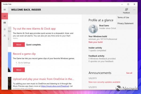 Win10 10114预览版Insider Hub有哪些改变2