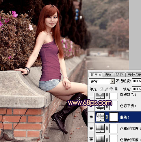 Photoshop给景区美女加上昏暗的高对比晨曦色19