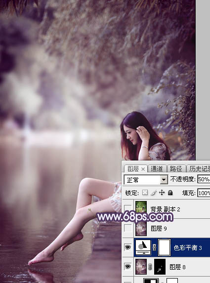 Photoshop打造柔美的中性冷色湖景美女图片38