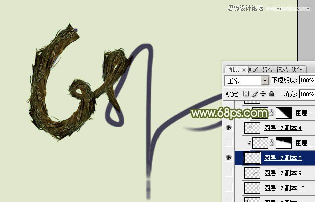 Photoshop制作古树藤纹理风格的艺术字18