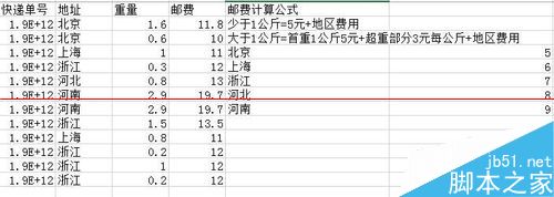 excel表格怎么快速计算各快递件的邮费2