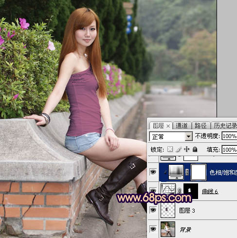 Photoshop给景区美女加上昏暗的高对比晨曦色8