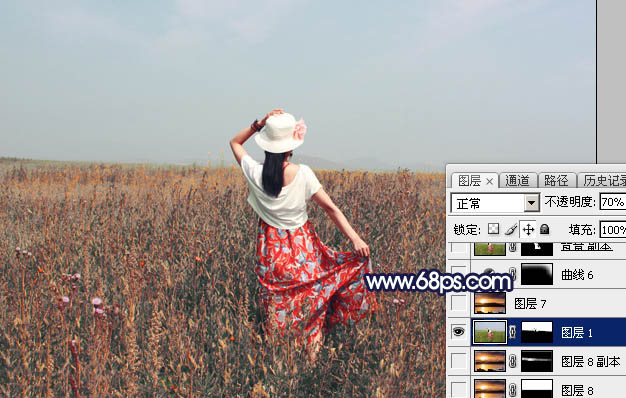 Photoshop给草原人物图片加上大气的霞光效果21