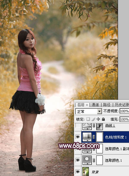 Photoshop打造唯美的暗调紫红色树林人物图片9