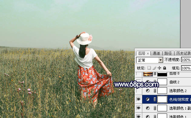 Photoshop给草原人物图片加上大气的霞光效果12