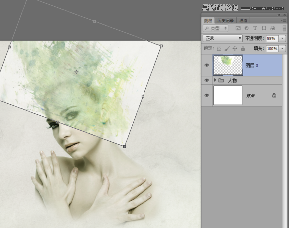 Photoshop合成美女头像抽象的水彩装饰效果12