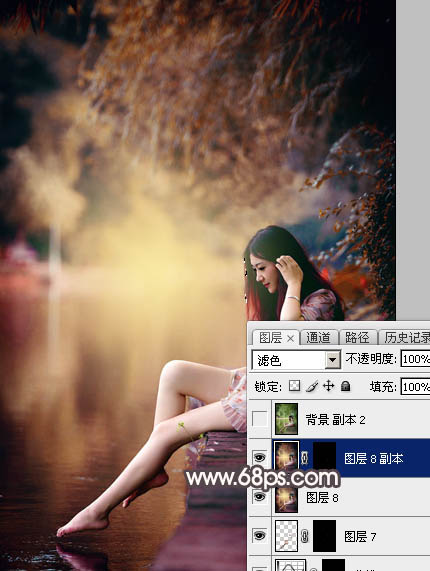 Photoshop给水边的美女加上暗调红褐色39