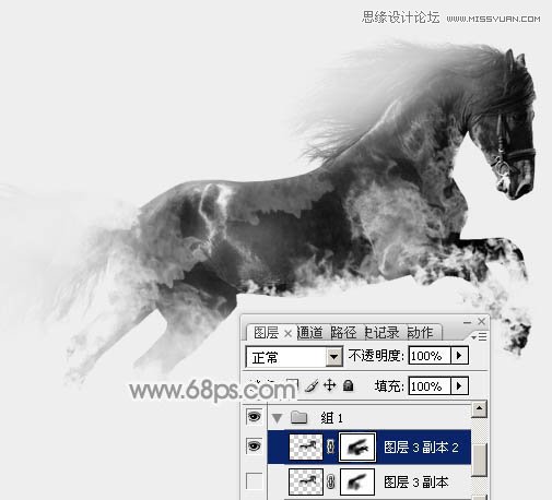 Photoshop制作中国风特效水墨骏马效果图13