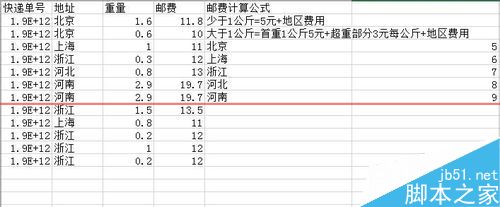 excel表格怎么快速计算各快递件的邮费8