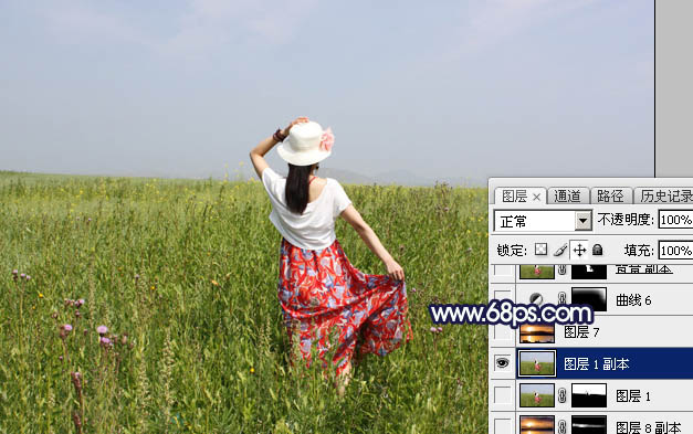 Photoshop给草原人物图片加上大气的霞光效果19